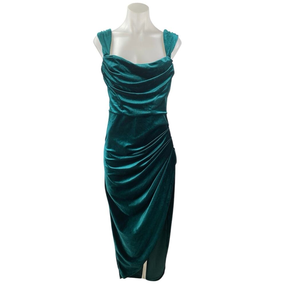 Asos Green Velvet Velour Sleeveless Cowl Neck Pencil Midi Sheath Dress Size 6